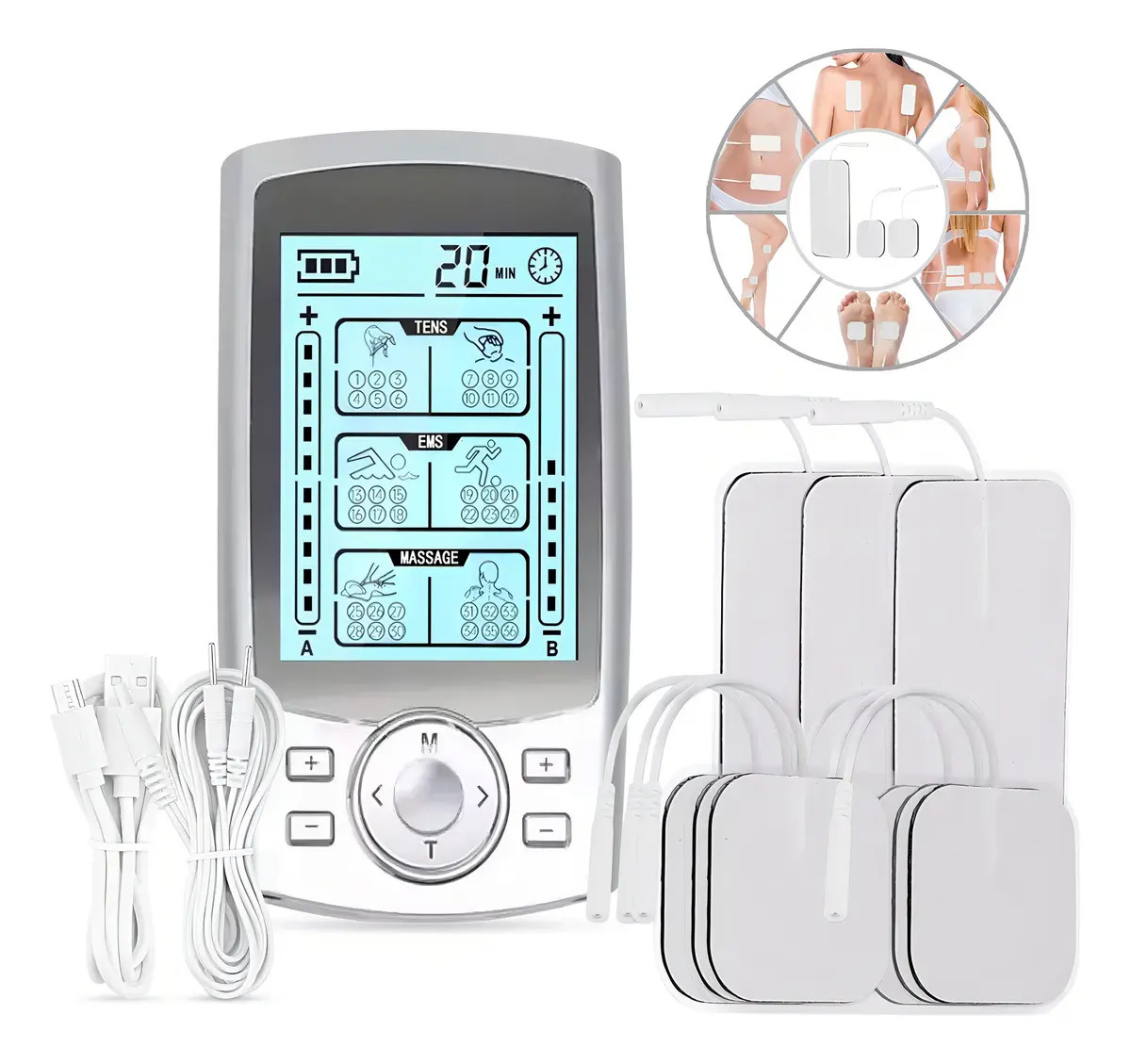 Electroestimulador Digital Portátil Rooftop con 36 Modos, 10 Electrodos y Función TENS/EMS