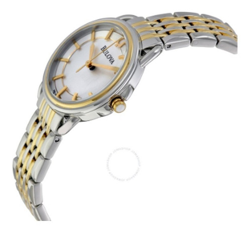 Reloj Bulova 98l165 en tono plateado y dorado pulido. Color de la correa: plata y oro chapado en oro, color del bisel: oro chapado en oro