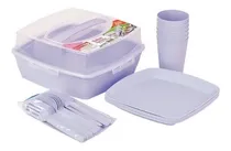 Comprar Set De Picnic Cocina Porta Platos Cubiertos Y Vasos 32 Pzs