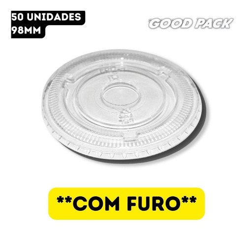 50un Tampa Reta Flat Com Furo 98mm Goodpack Transparente