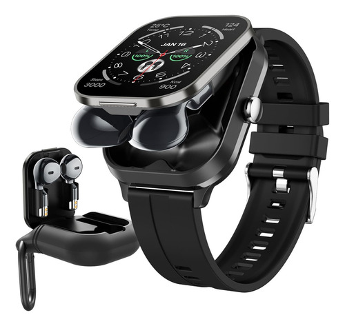 Reloj Inteligente D8 Pro Smartwatch Con Audífonos Bluetooth Integrados 2 En 1 Con Funda De Silicona Pantalla Táctil Hd Para Mujer Y Hombre Notificaciones Sensor De Ritmo Cardiaco Color Negro