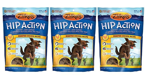 Hip Zuke Acción Natural Dog Treats, 1 Libra, Paquete De 3