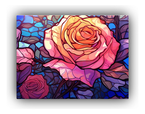 Cuadro Decorativo Canva Figuras Stained Glass Pink Roses Pur