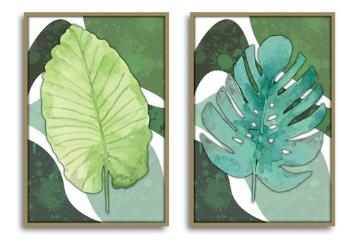 Quadro Decorativo Textura Cx Alta 2un 40x60 Folha Sob Verde1