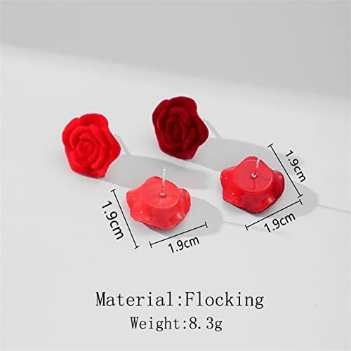 S925 Pendientes De Botón De Rosa Flocados Rojos Restaurados
