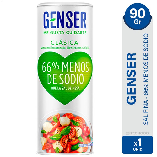 Imagen 1 de 7 de Sal Fina Genser Clasica Salero 90g 66% Menos Sodio