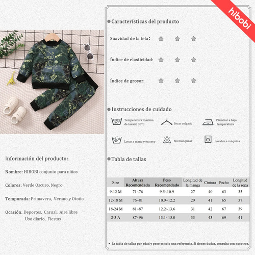Conjunto De Sudadera Bebé 1-3a Con Estampado De Dinosaurios Verde Oscuro 2-3 Años