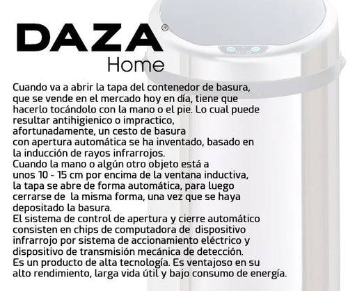 Cesto De Residuos Tacho De Basura Automatico Daza 42 L Acero