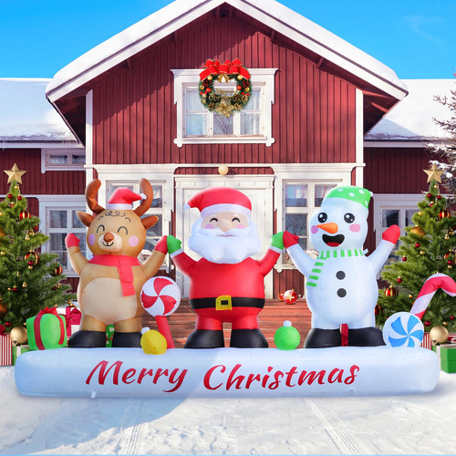 Muñeco De Nieve Inflable 2.4 M Con Luz Led Decoración Navida