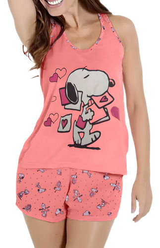 Pijama Calor Estampado Menina Adolescente Manga Curta Short