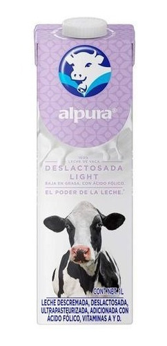 Caja De Leche Alpura Deslactosada Light 12 Envases De 1 Lt 