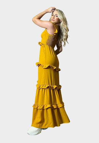 Imagen 2 de 5 de Vestido Largo Color Mostaza R20351 Mujeron