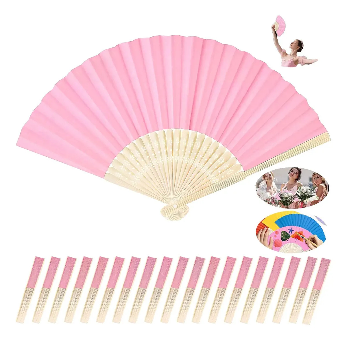 20 unidades Abanicos Plegables Mano Rosa Abanicos Fan De Papel