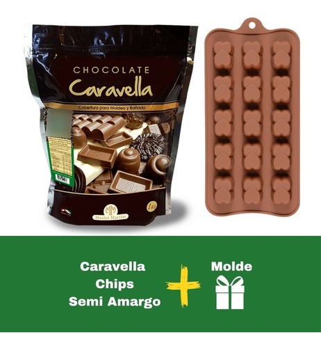 1 Chocolate Caravella 1kg Blanco/negro/alfajor/chips + Molde