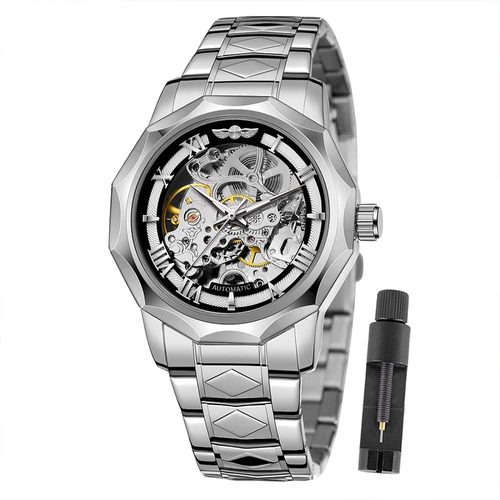 Reloj De Pulsera Dorado Y Negro Para Hombre Lujo Mecánico Au