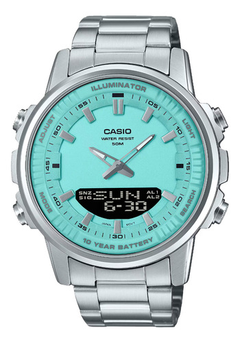 Reloj Casio Amw 880d 2a2 Acero Hora Doble Illuminator 50m