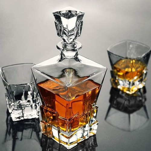 Set Decantador De Whisky + 6 Vasos Labrados De Luxe Modelo 6