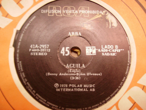 Abba - Gracias Por La Musica / Aguila - Simple Vinilo Promo