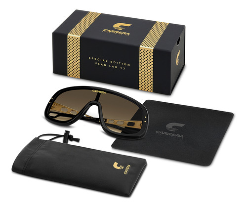 Gafas de sol Carrera Casual Flaglab 17, diseño liso, montura negra y lente marrón oscuro