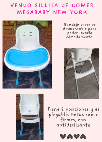Sillita De Comer Bebe Mega Baby New York New York Turquesa (Usado)
