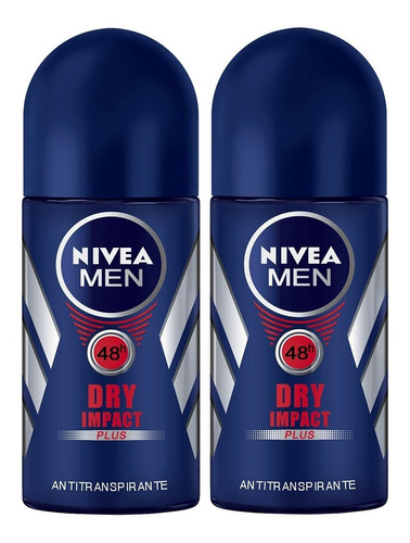 Imagen 1 de 1 de Desodorante Nivea En Rollon Dry Impact For Men X 2