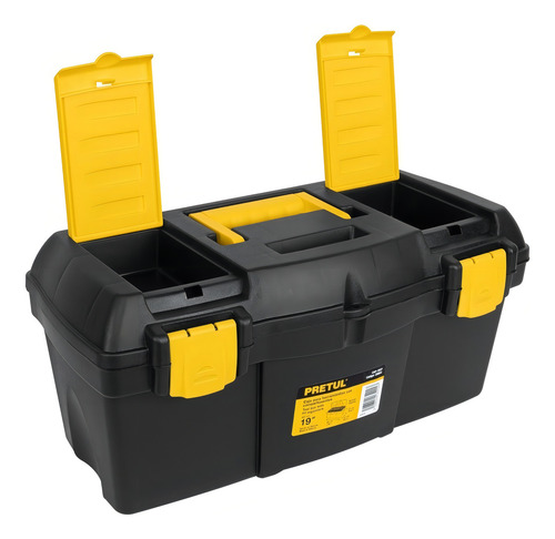 Caja Plástica 19'' Con Compartimentos, Pretul, Color Negro