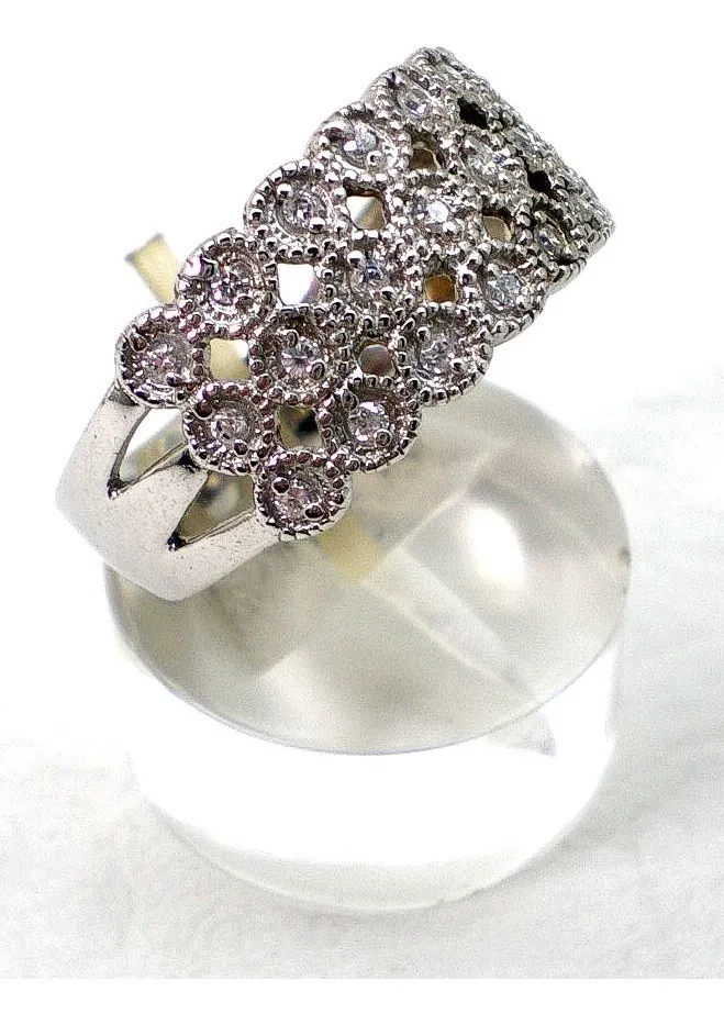Anillo De Plata 925 Y Zafiros Blancos Art002