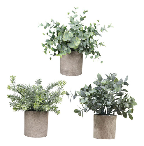 3x Plantas Artificiales En Macetas, Pequeñas Plantas