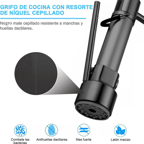 Grifo Monomando Fregadero Llave Mezcladora Tarja Cocina Acabado Mate Color Negro