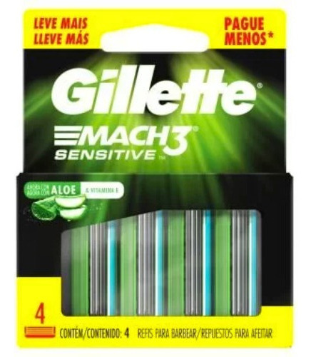 Carga de Aparelho para Barbear Gillette Mach3 Sensitive Leve 4 Unidades