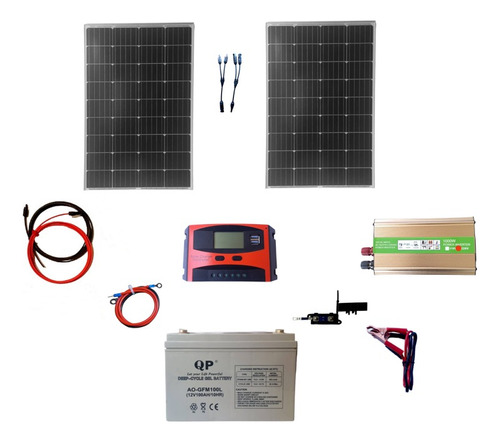 Kit Solar Inver 1000w Bat 100ah Panel 2x100w Camaras Router