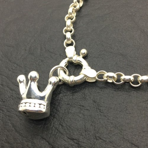 Pulsera Rolo Plata 925 Con Dije Corona Plata 925 (arg50019)