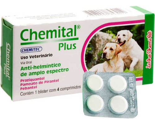 Vermífugo Chemital Plus Para Cães C/ 4 Comprimidos