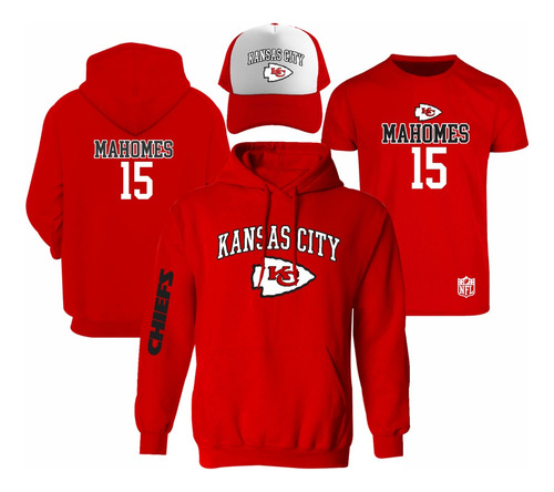 Kit De Sudadera + Playera + Gorra Mahomes Kansas City Chiefs