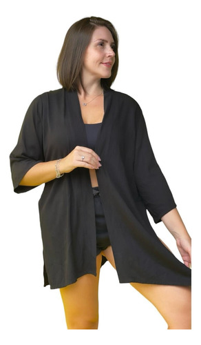 Kimono Feminino Preto Liso Viscose Tendencia Verão