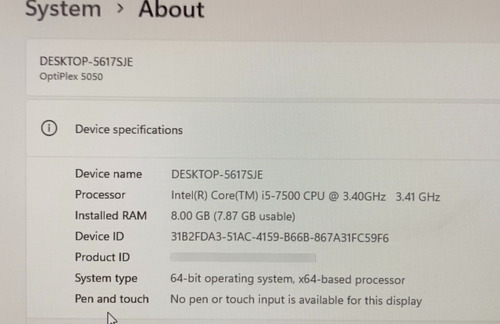 Cpu Dell Optiplex 5050 Intel Core I5-7500 Sku 1476