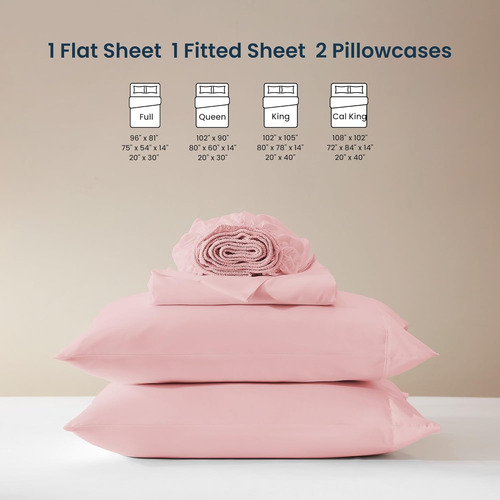 Juego De Sábanas Matrimonial Kinkete 4 Pzs Ajustables Rosa Liso