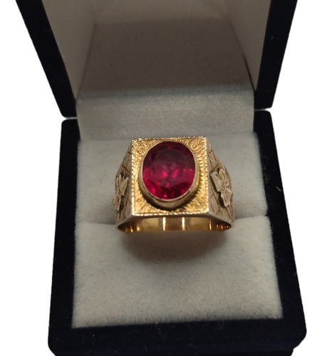 Anillo Caballero Piedra Roja Todo Oro 10k