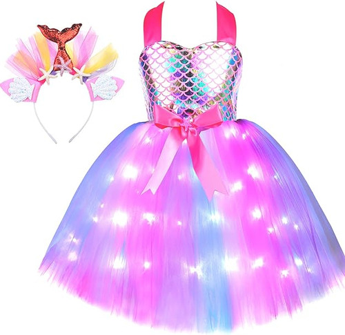 Disfraz Sirena Para Niñas Vestido Tutu Princesa Con Luz Led