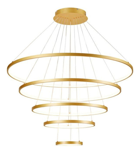 Lustre Pendente Moderno Anéis 5 Arco Pe Direito Duplo Cor Dourado 110V/220V