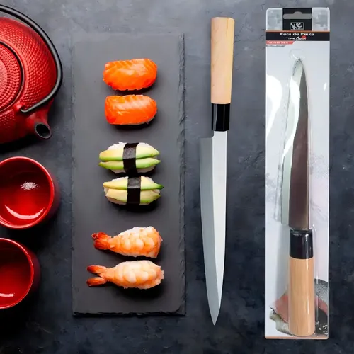 Faca 8 Modelo Japonesa 32cm Inox Sashimi Sushi Salmão Peixe Cor