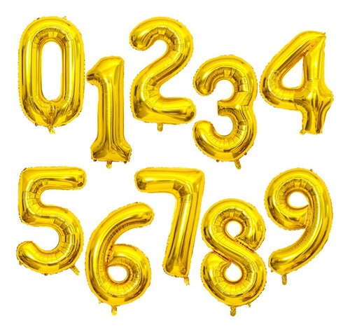 Globos De Números 83cm - Dorado (10 Pzas) Mayoreo