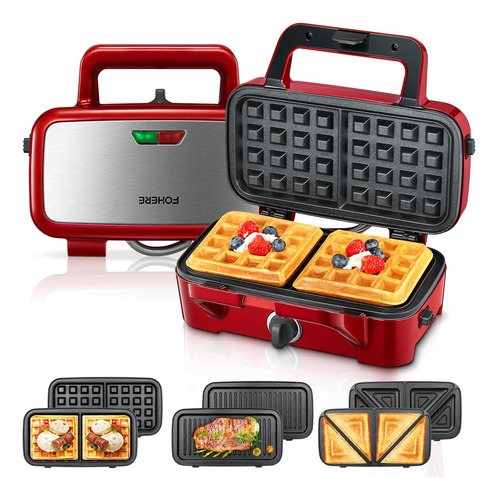 Fohere Waffle Maker 3 En 1 Sandwichera De 1200 W Con Placas 