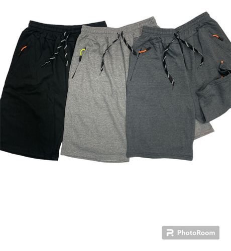 Pack X2 Bermuda Short Rustico S/ Frisa C/bolsillos Y Cierre 