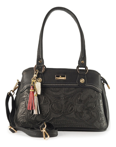 Bolso De Piel Con Grabado Tipo Cincelado Bolsa De Dama Mujer Color Negro Diseño de la tela Angela Grabado