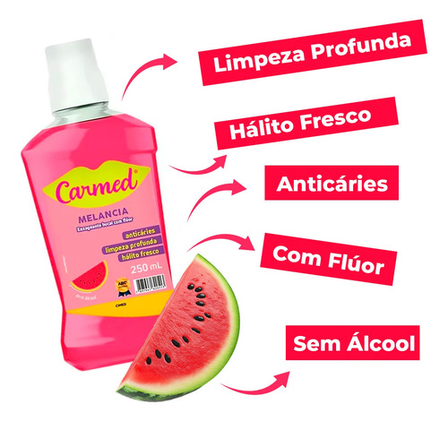 Enxaguante Bucal Infantil Sem Álcool Carmed Melancia 250ml
