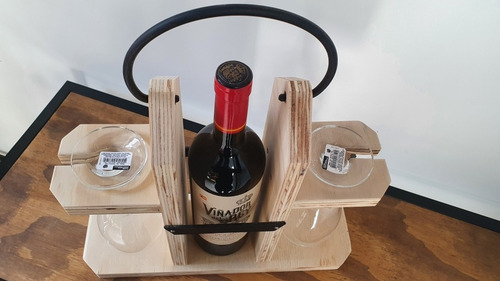 Imagen 10 de 10 de Porta Vino Y Copas En Madera Y Hierro