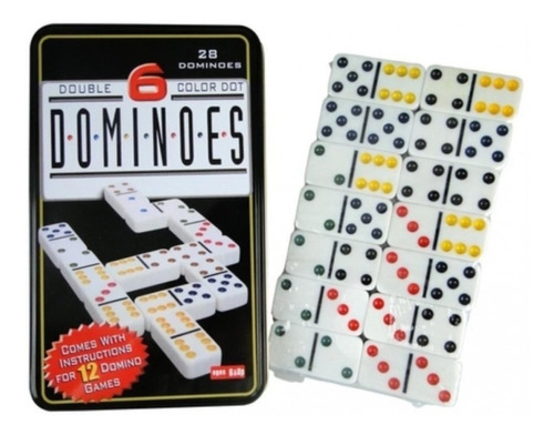 Juego Domino Doble 6 En Caja Metálica 28 Fichas Color 