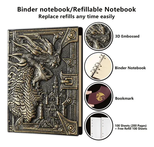 Notebook Ancient Deer Dnd Refillable Binder Leather 3d Vinta