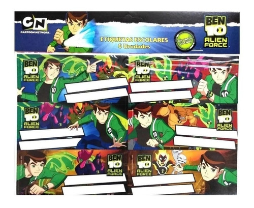 Etiquetas Autoadhesivas Escolares Ben 10 Alien Force X 6